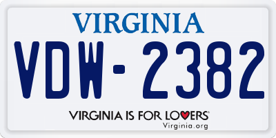 VA license plate VDW2382