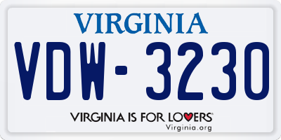 VA license plate VDW3230