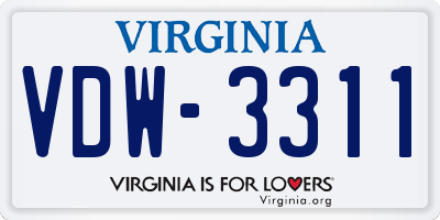VA license plate VDW3311