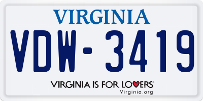 VA license plate VDW3419