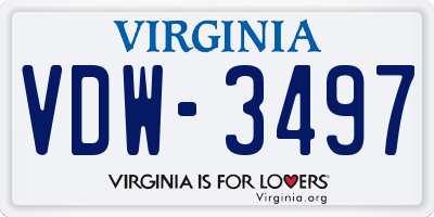 VA license plate VDW3497