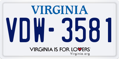 VA license plate VDW3581