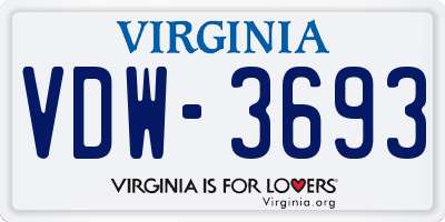 VA license plate VDW3693