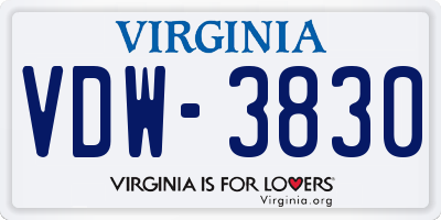 VA license plate VDW3830