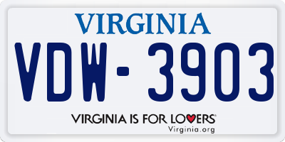 VA license plate VDW3903