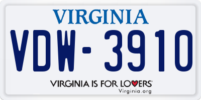 VA license plate VDW3910