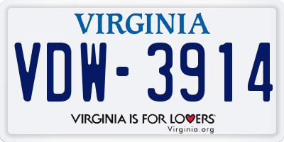 VA license plate VDW3914