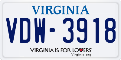 VA license plate VDW3918