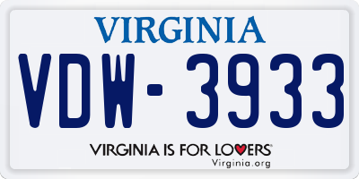 VA license plate VDW3933