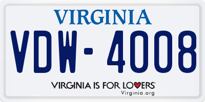 VA license plate VDW4008