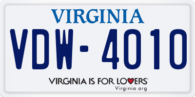 VA license plate VDW4010