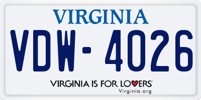 VA license plate VDW4026