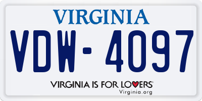 VA license plate VDW4097