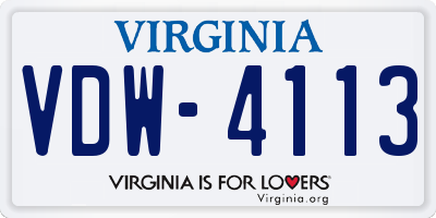 VA license plate VDW4113