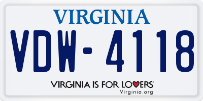 VA license plate VDW4118