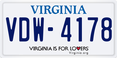VA license plate VDW4178