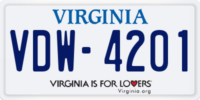 VA license plate VDW4201