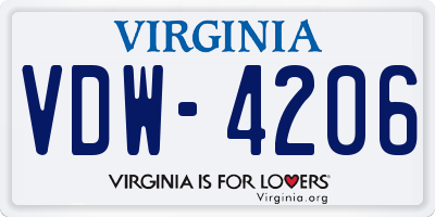 VA license plate VDW4206