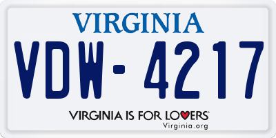 VA license plate VDW4217