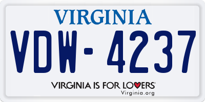 VA license plate VDW4237