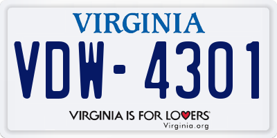 VA license plate VDW4301