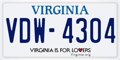 VA license plate VDW4304