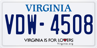 VA license plate VDW4508