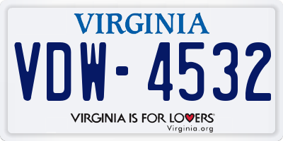VA license plate VDW4532
