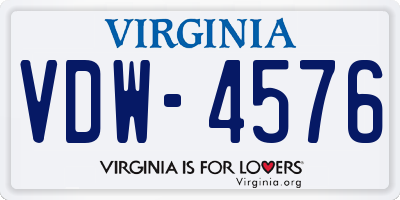 VA license plate VDW4576