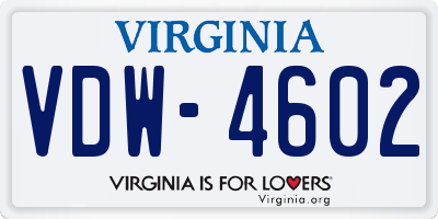 VA license plate VDW4602