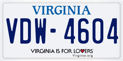 VA license plate VDW4604