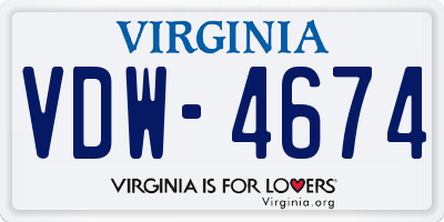 VA license plate VDW4674