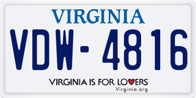VA license plate VDW4816