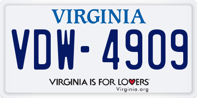 VA license plate VDW4909