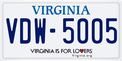 VA license plate VDW5005