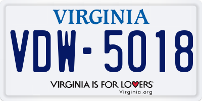 VA license plate VDW5018