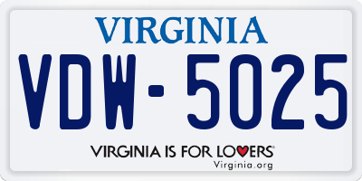 VA license plate VDW5025