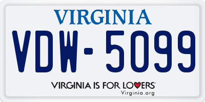 VA license plate VDW5099