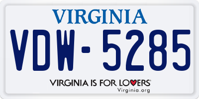 VA license plate VDW5285