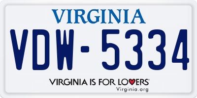 VA license plate VDW5334
