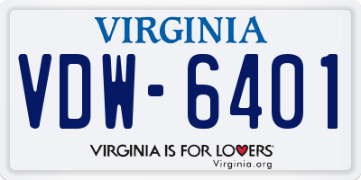 VA license plate VDW6401