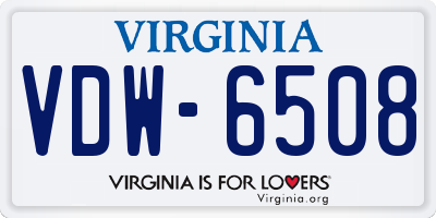 VA license plate VDW6508