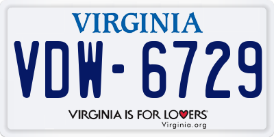 VA license plate VDW6729