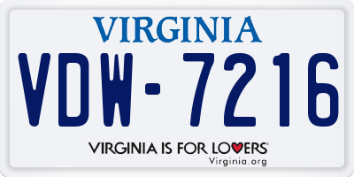 VA license plate VDW7216