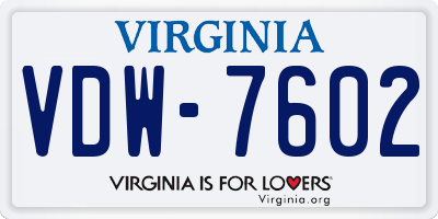 VA license plate VDW7602