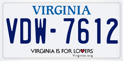 VA license plate VDW7612