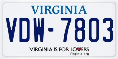 VA license plate VDW7803