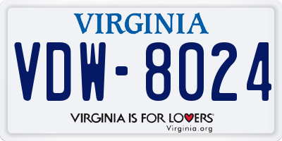 VA license plate VDW8024