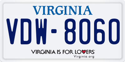 VA license plate VDW8060