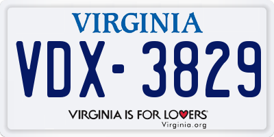 VA license plate VDX3829